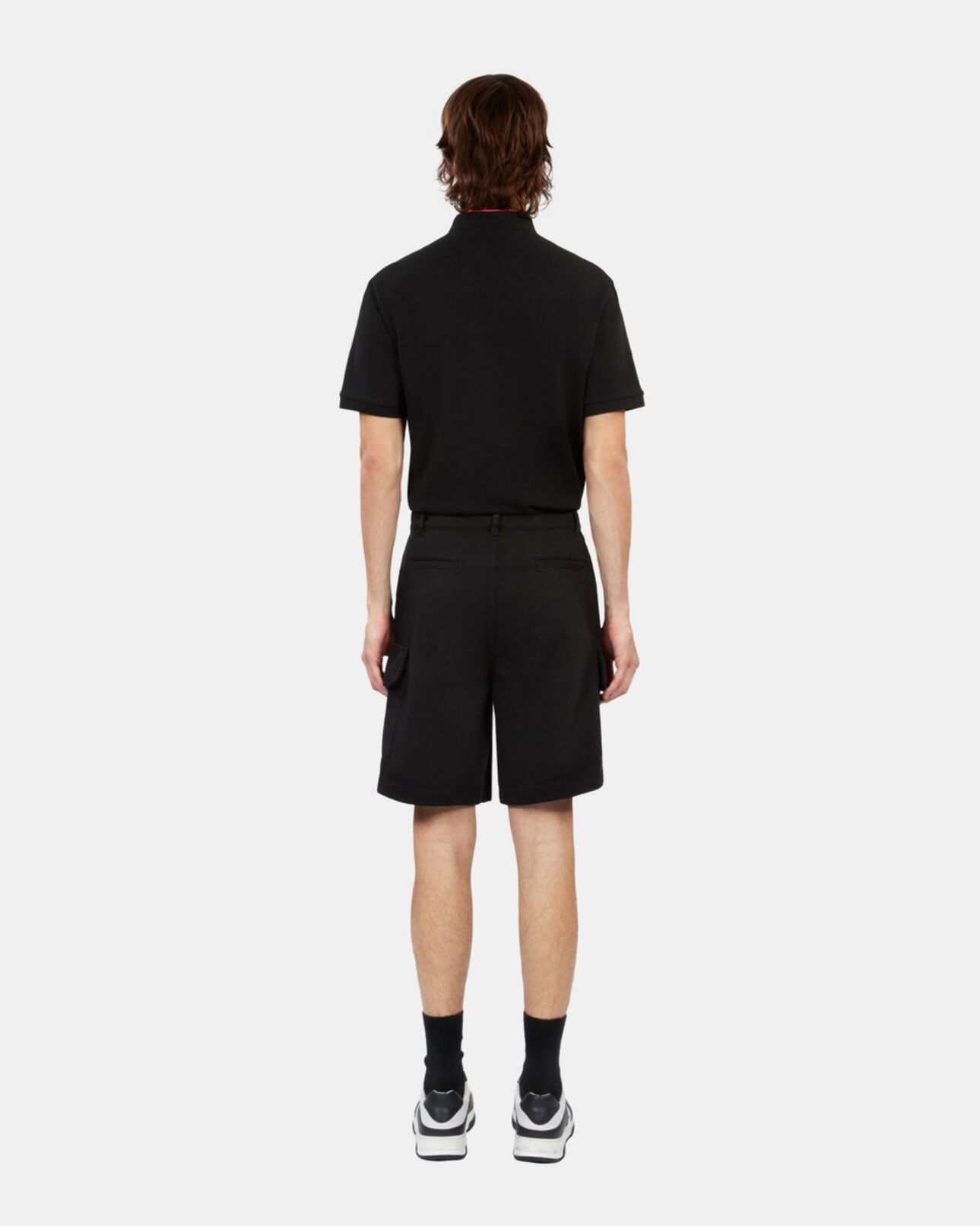 The Kooples MEN BLACK black cotton and linen cargo shorts