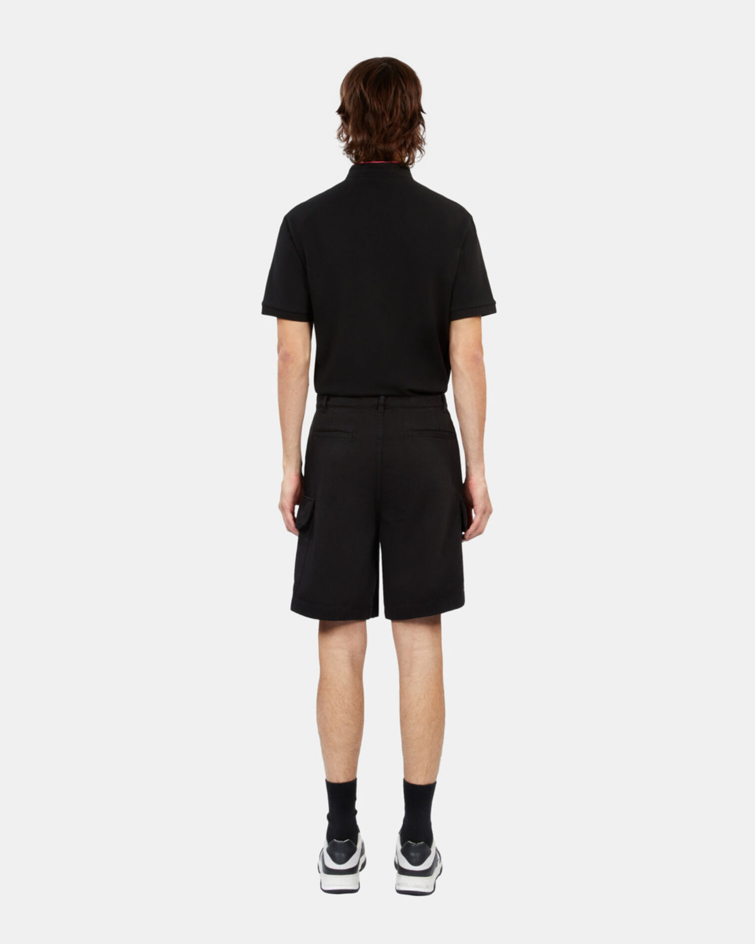 Black cotton and linen cargo shorts, BLACK, hi-res image number null