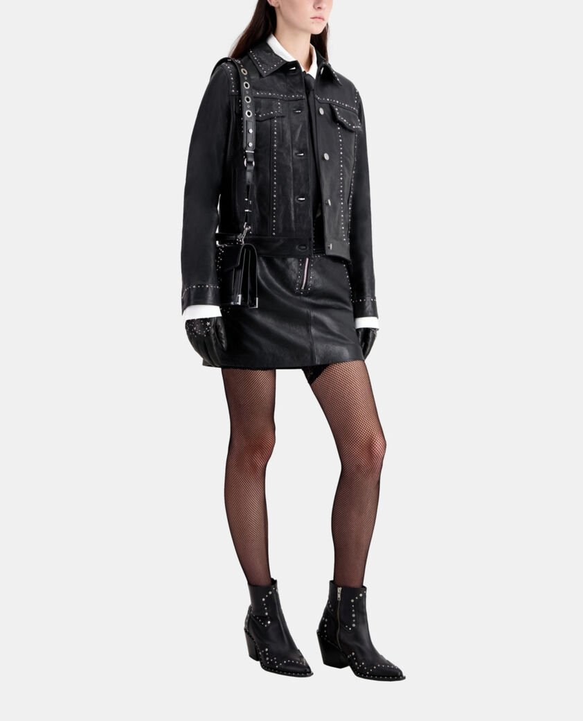 The Kooples FEMME BLACK veste en cuir noir avec clous