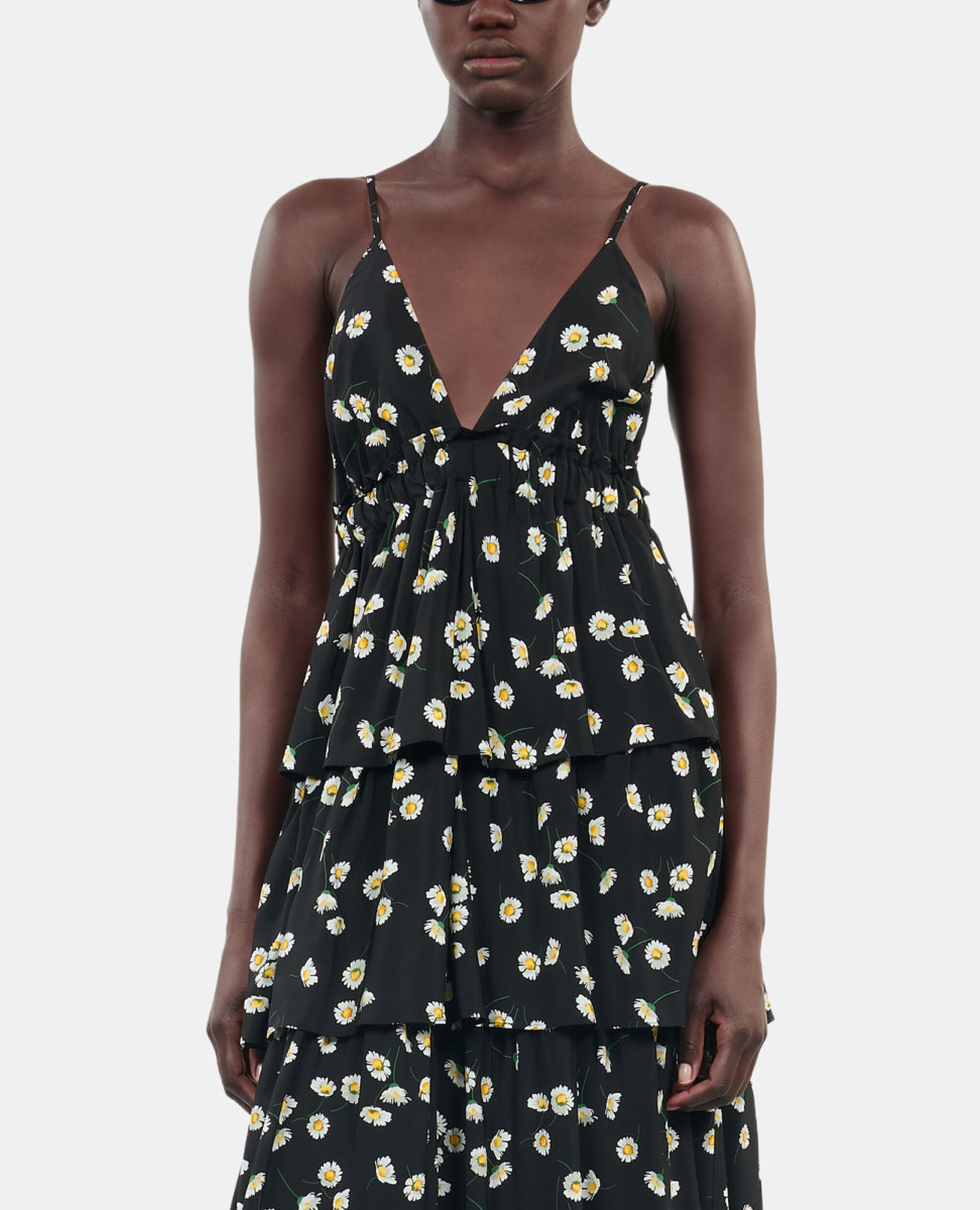 Floral printed long dress, BLACK WHITE, hi-res image number null