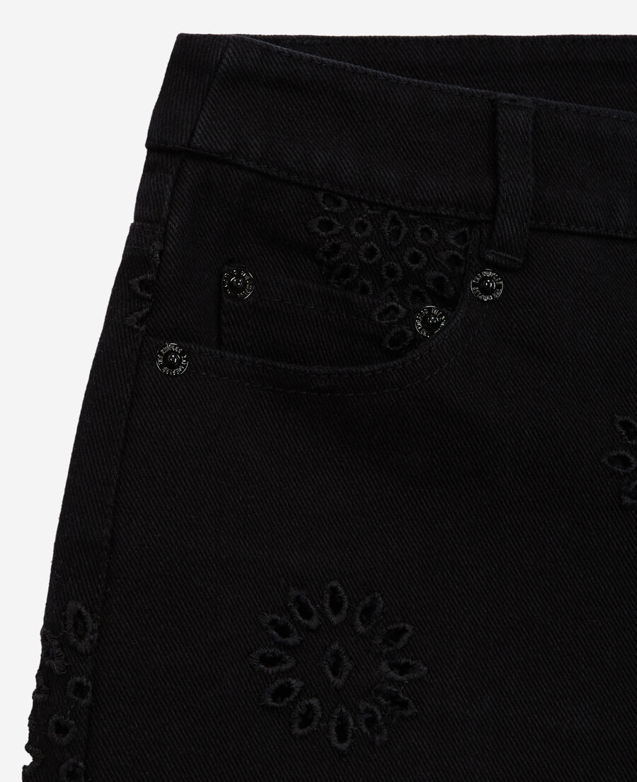 schwarze denimshorts mit englischer stickerei
