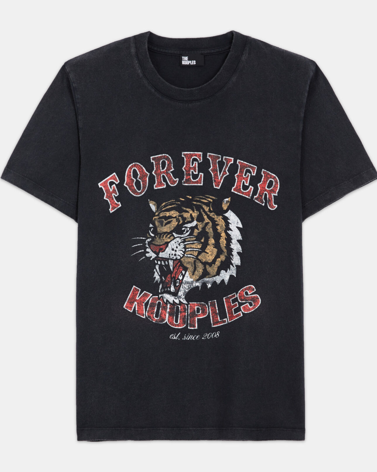 The Kooples WOMEN BLACK WASHED black t-shirt with screen print