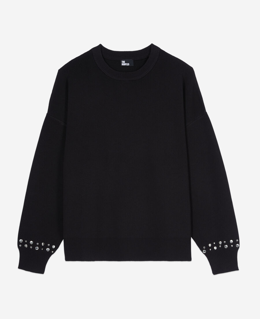 The Kooples DAMEN BLACK schwarzes sweatshirt mit nieten