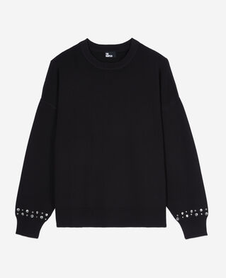 The Kooples DAMEN BLACK schwarzes sweatshirt mit nieten