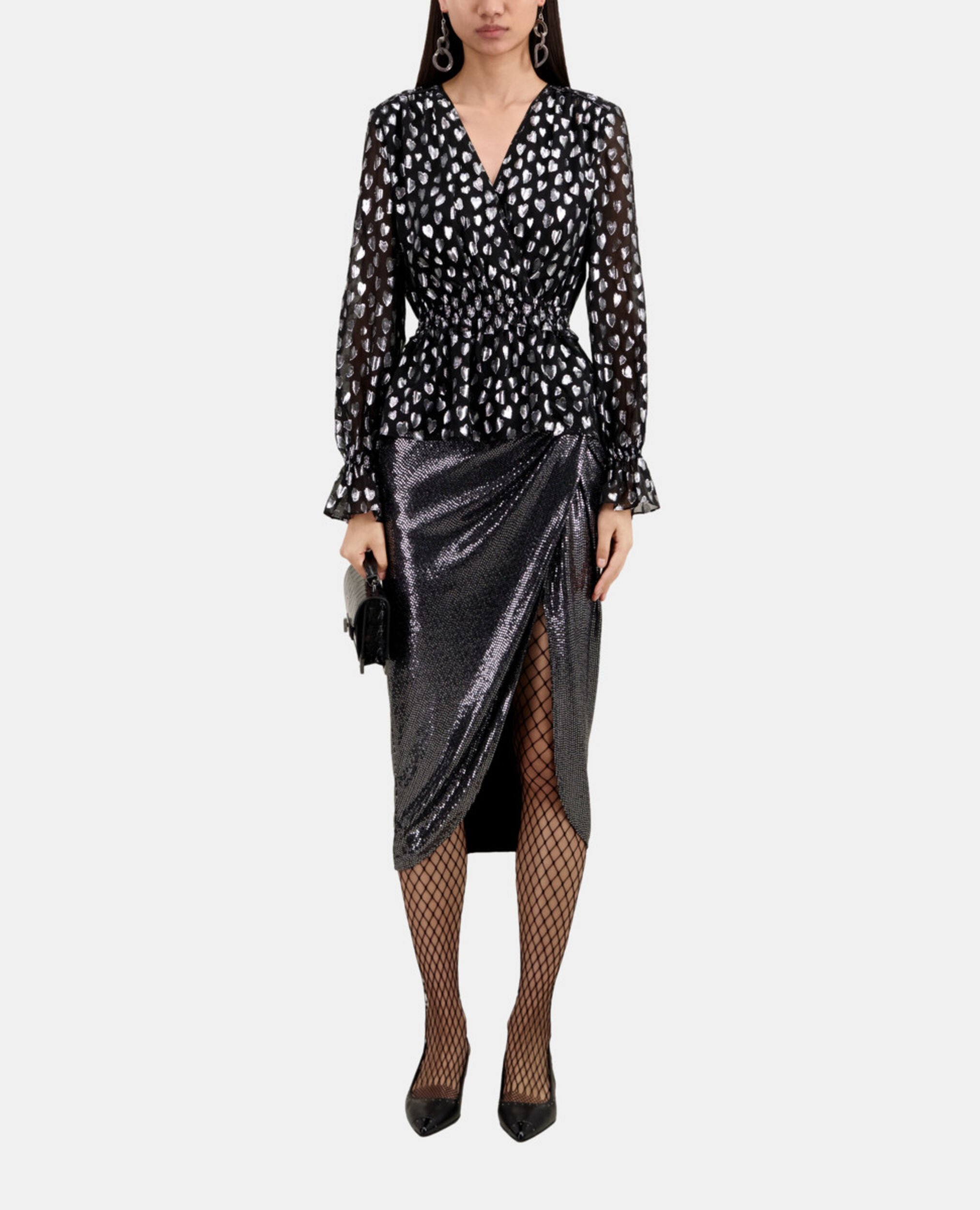 Top avec cœurs argentés noir, BLACK SILVER, hi-res image number null