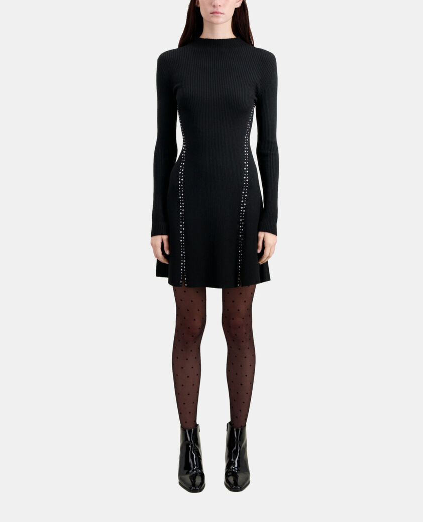 The Kooples WOMEN BLACK short black knit dress with studs