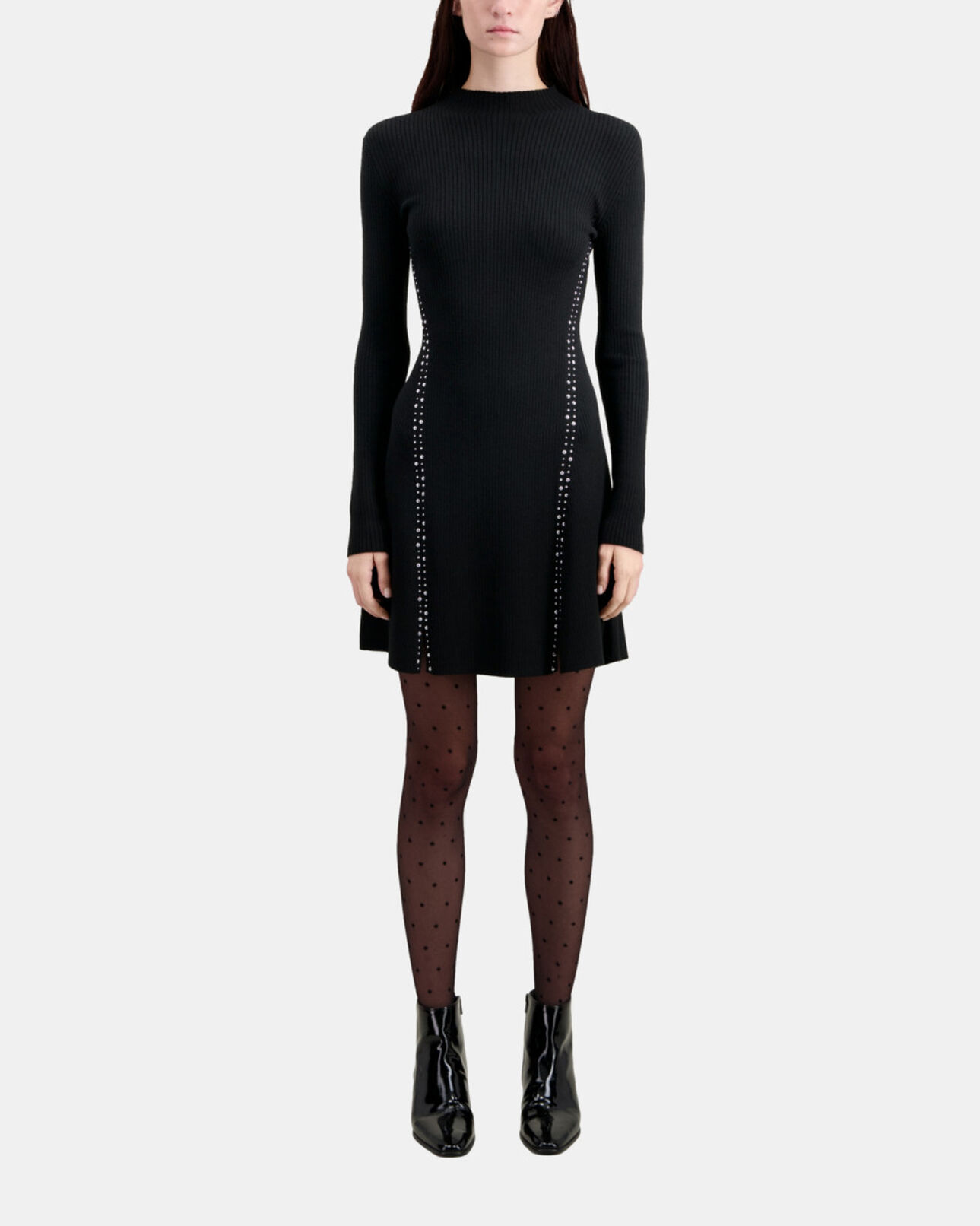 The Kooples DAMEN BLACK schwarzes kurzes strickkleid mit nieten