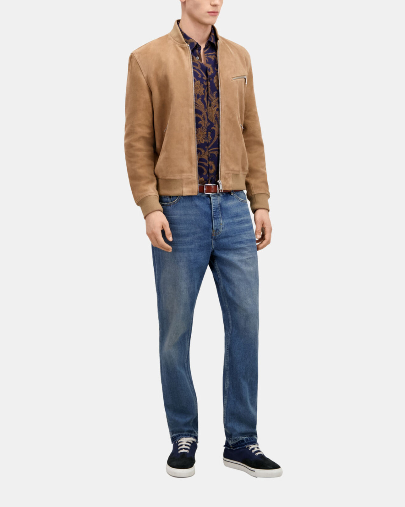 The Kooples HOMME BEIGE blouson avec zip en cuir suède beige