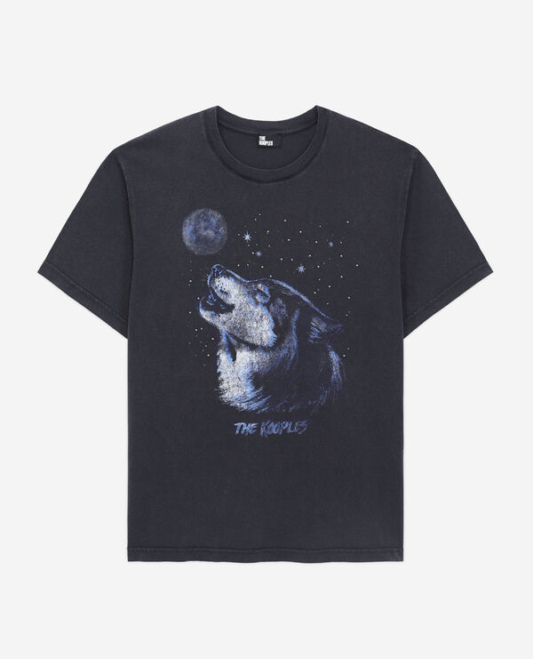 women's black t-shirt with wolf serigraphy