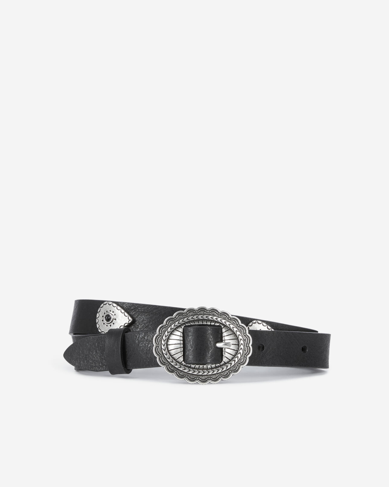 The Kooples FEMME BLACK ceinture fine cloutée en cuir noir