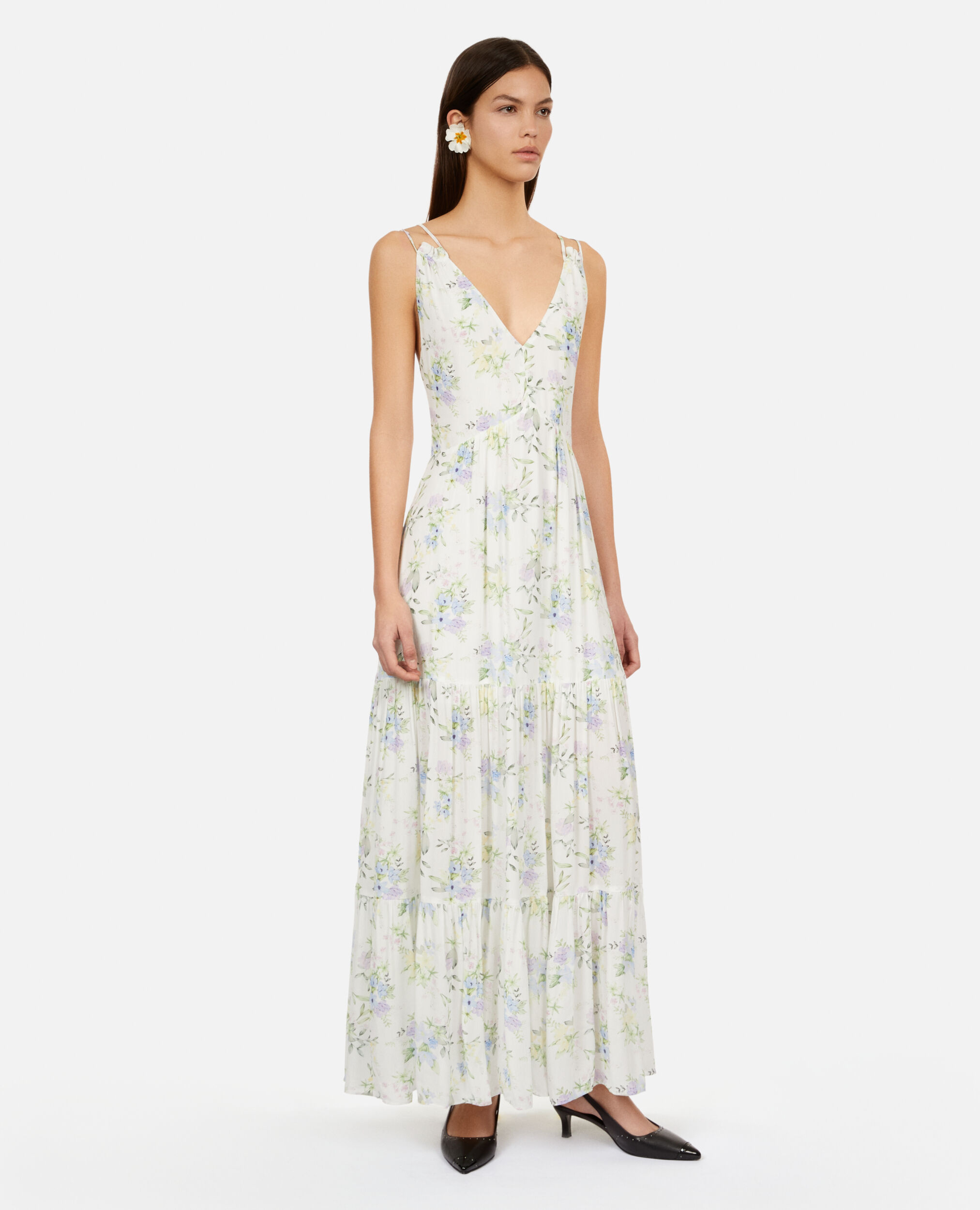Long printed dress with lacing, LIGHT BLUE/WHITE, hi-res image number null