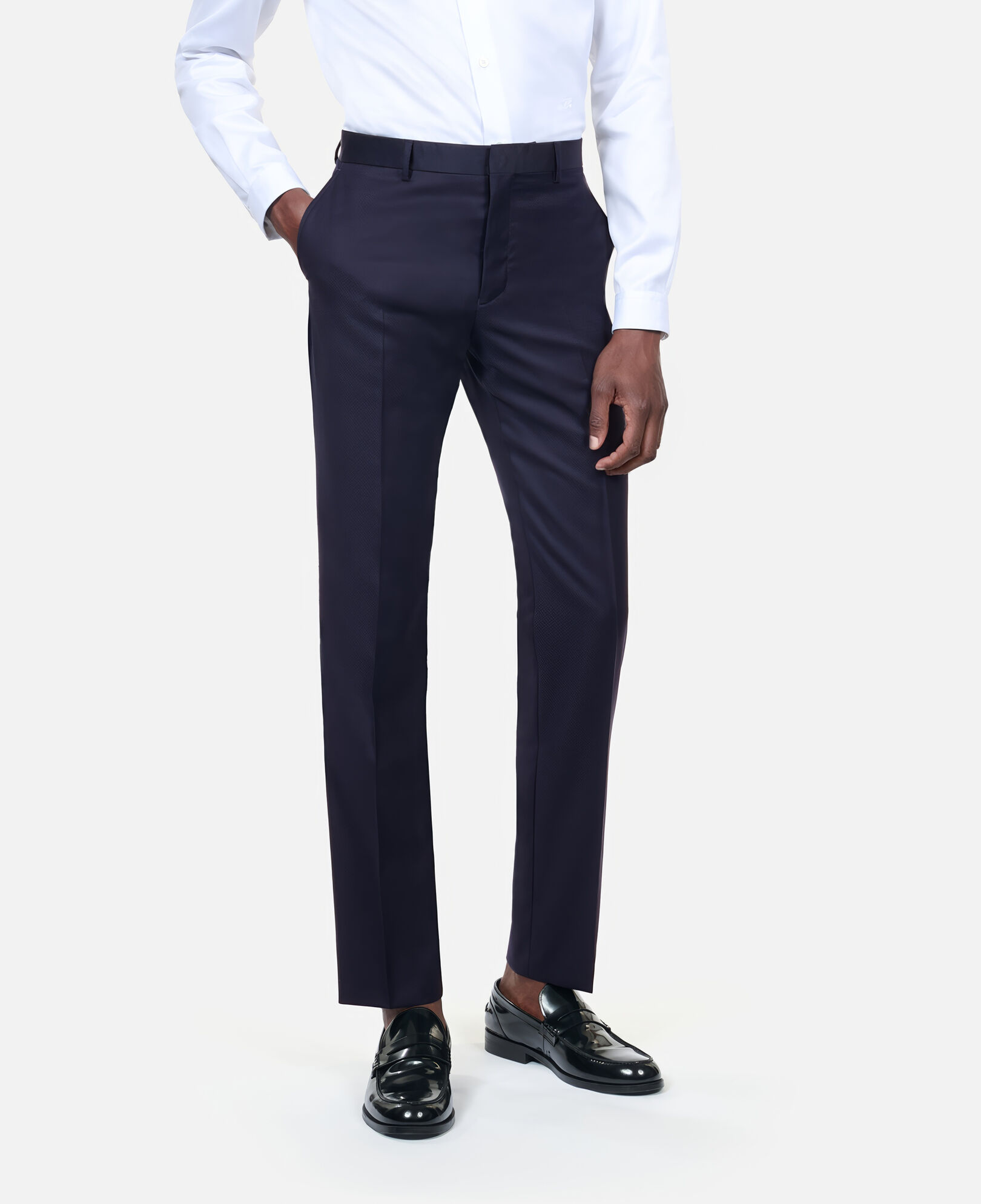 The Kooples MEN NAVY blue navy wool tuxedo fitted trousers