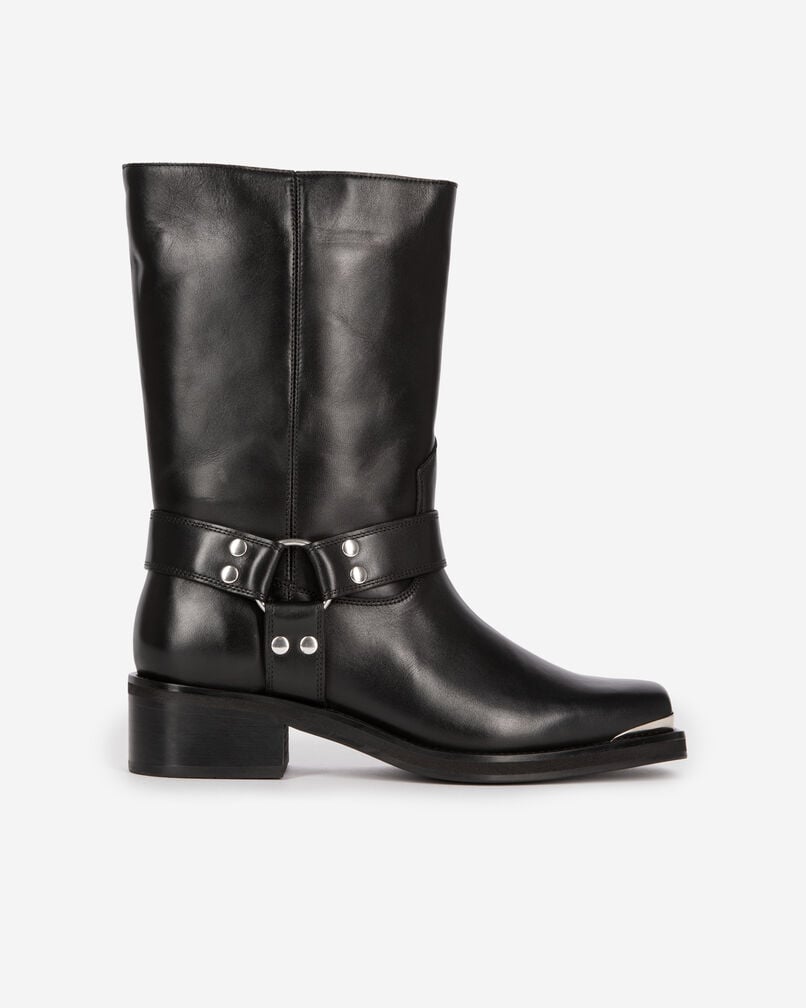 The Kooples FEMME BLACK bottes à sangles en cuir noir