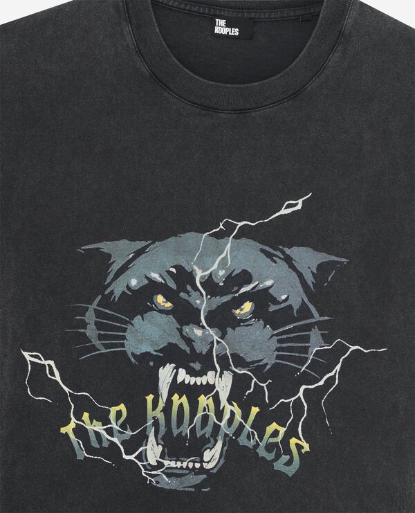 The Kooples MEN BLACK WASHED t-shirt with black panther screen print