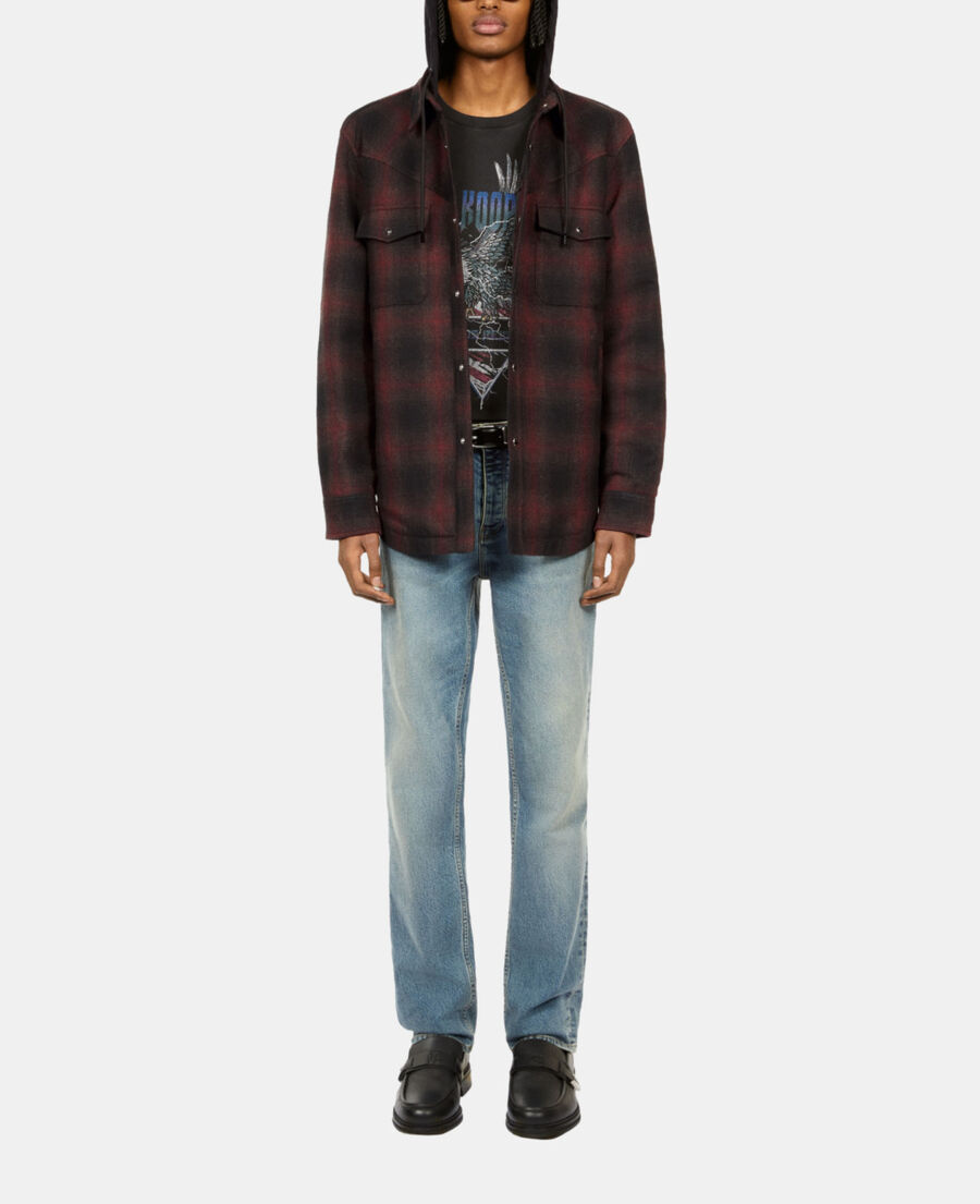 The Kooples HERREN BLACK-BORDEAUX blaue hemdjacke aus tweed mit karomuster