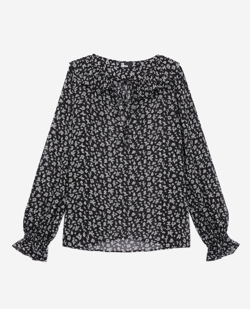 The Kooples FEMME BLACK-ECRU top imprimé avec volants