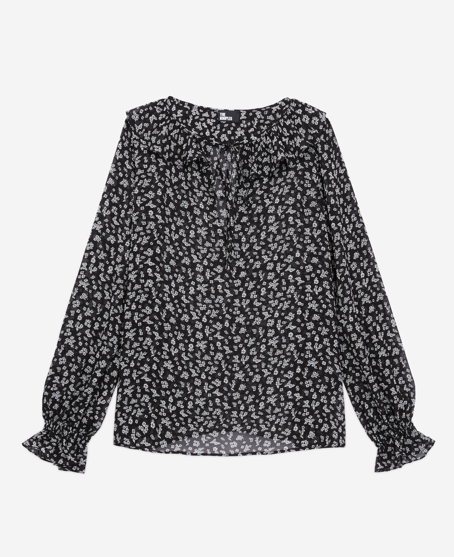 The Kooples MUJER BLACK-ECRU top estampado volantes