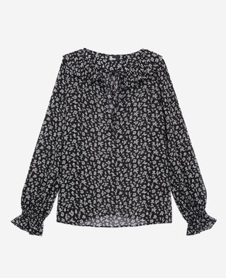 The Kooples MUJER BLACK-ECRU top estampado volantes