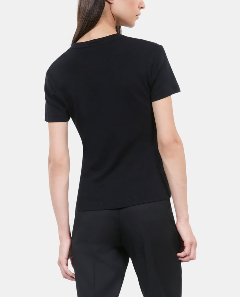 The Kooples DAMEN BLACK WASHED schwarzes t-shirt mit siebdruck