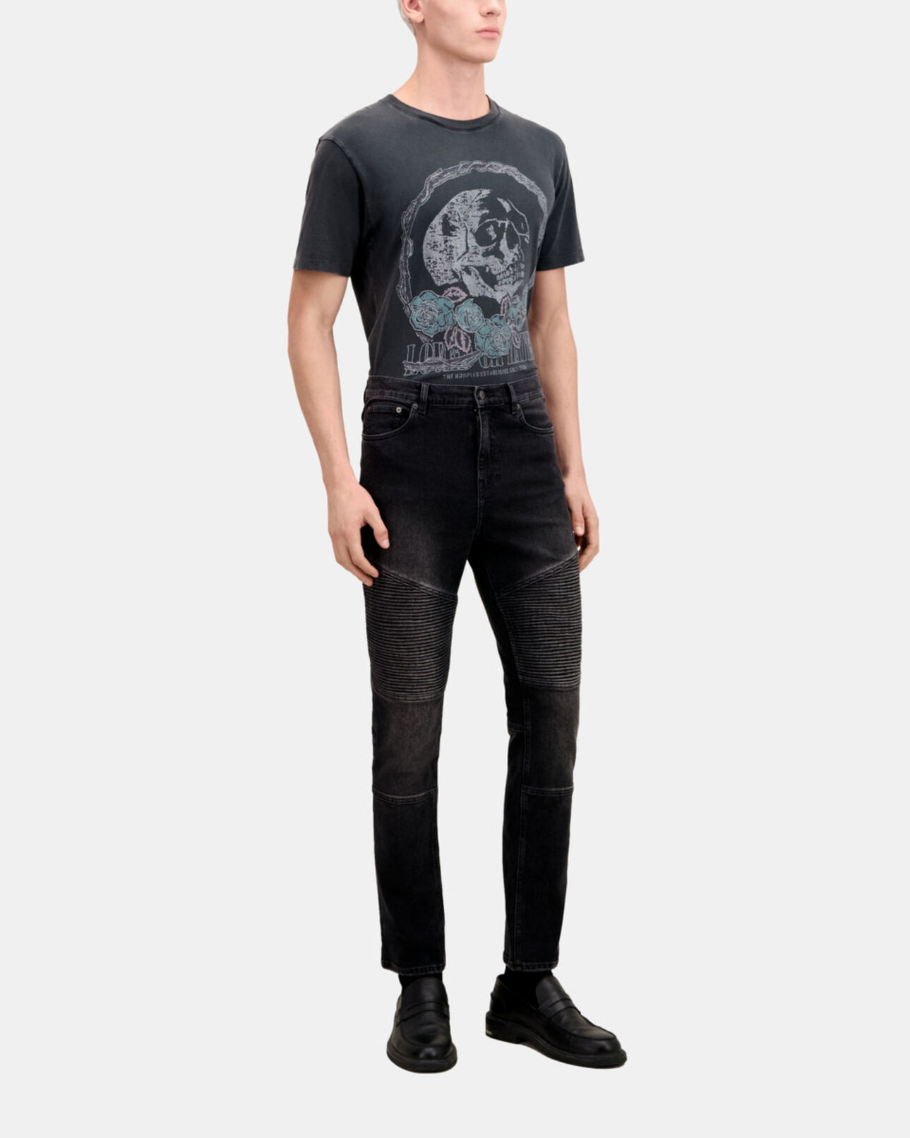 The Kooples HERREN BLACK WASHED schwarze bikerjeans in slim-fit