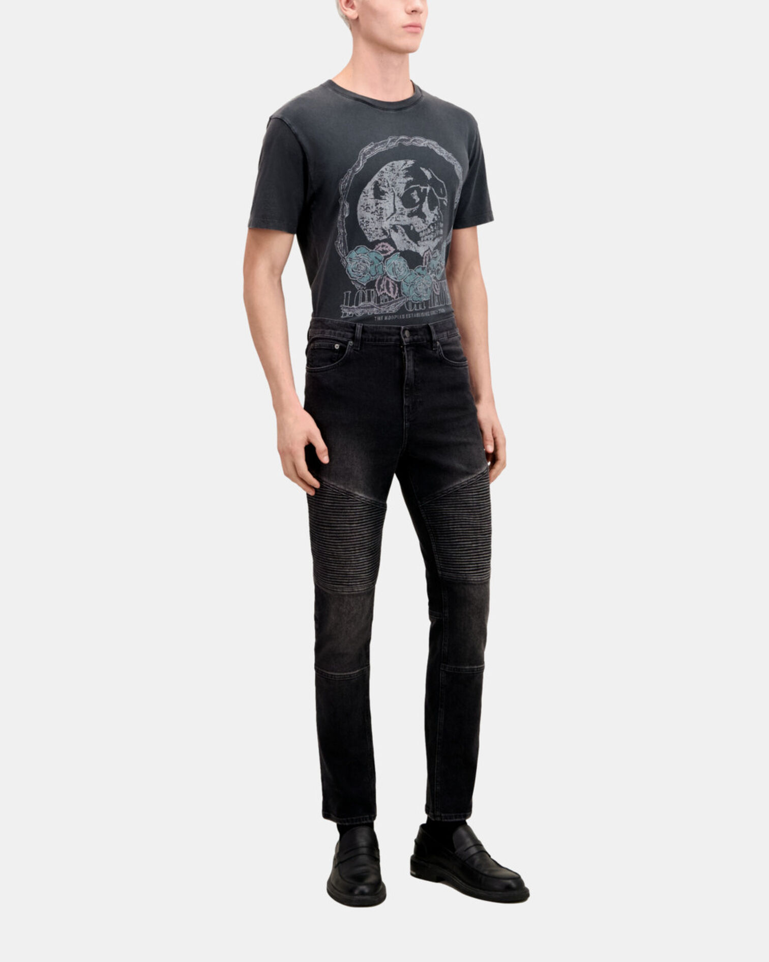 Schwarze Bikerjeans in Slim-Fit, BLACK WASHED, hi-res image number null