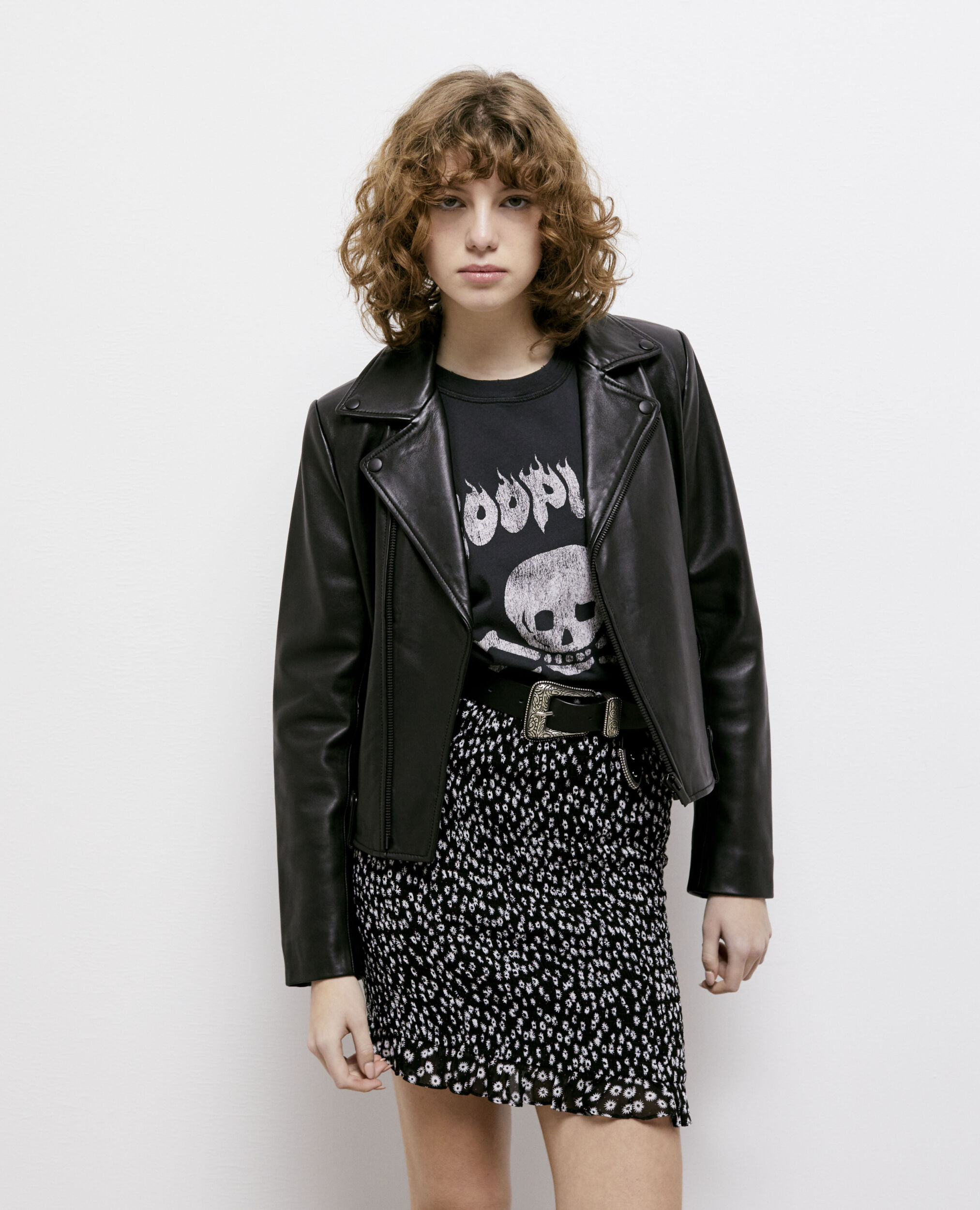 Short printed skirt, BLACK WHITE, hi-res image number null