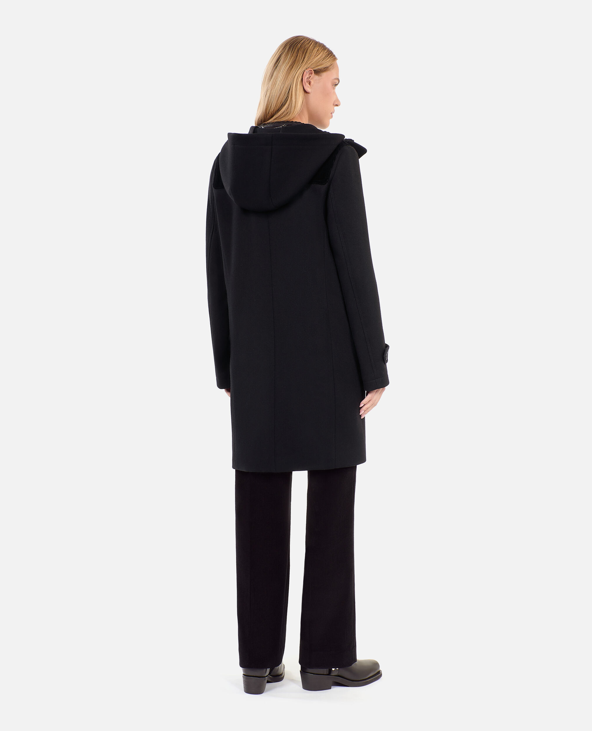 Black hooded pea coat, BLACK, hi-res image number null