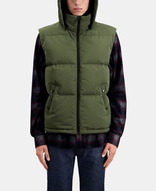The Kooples H KAKI sleeveless hooded khaki puffer jacket