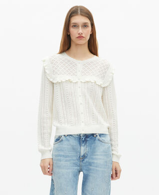 The Kooples WOMEN ECRU cardigan with ruffles in ecru merino wool