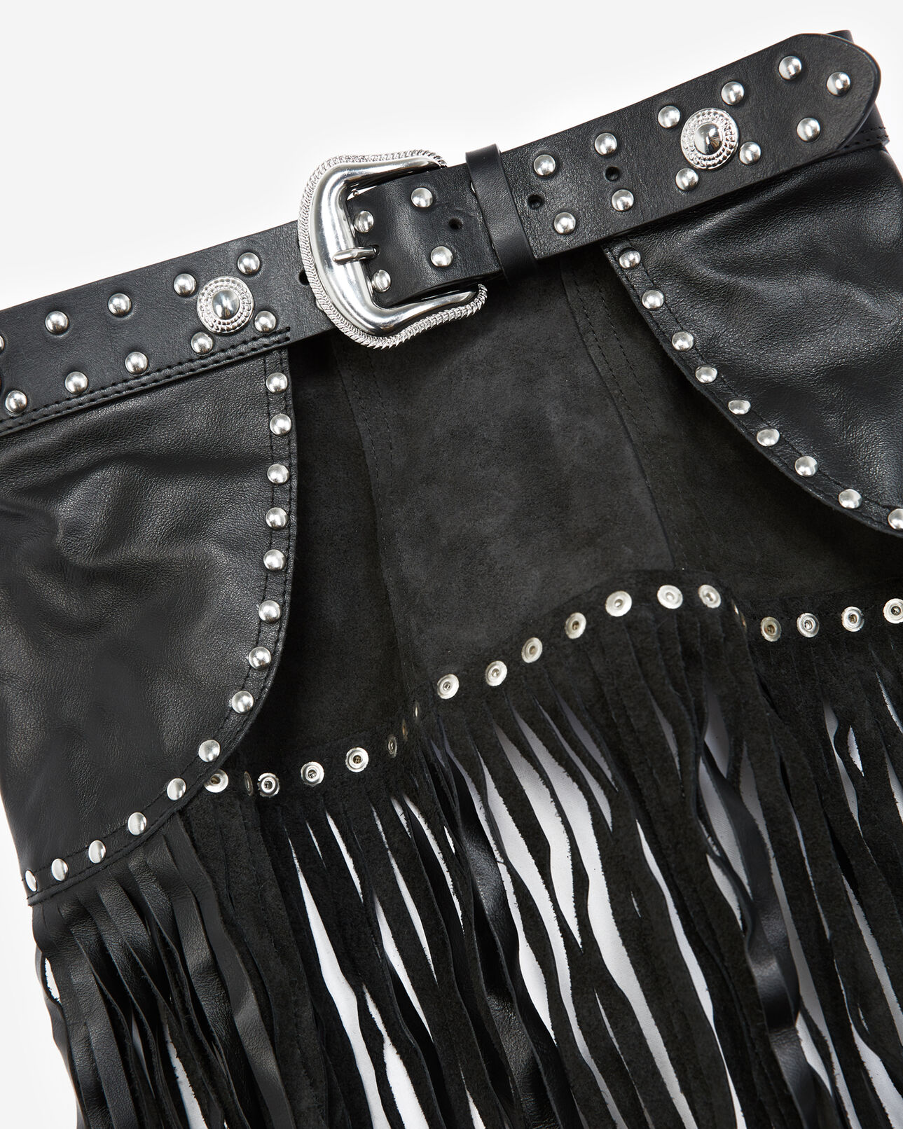 The Kooples FEMME BLACK ceinture cuir noire large à franges