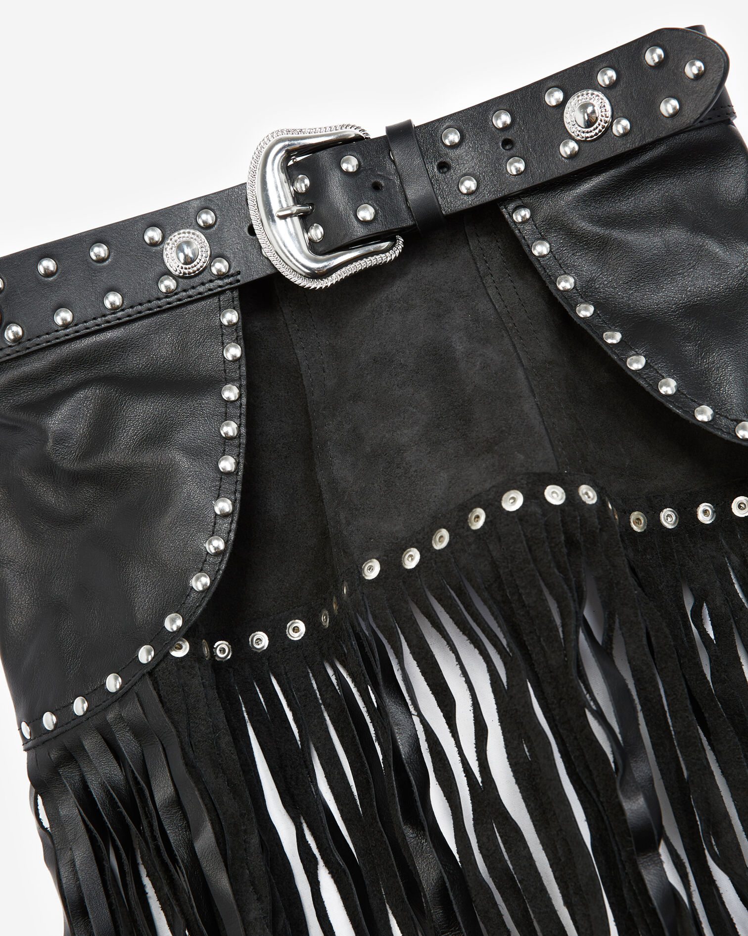 Ceinture cuir noire large à franges, BLACK, hi-res image number null