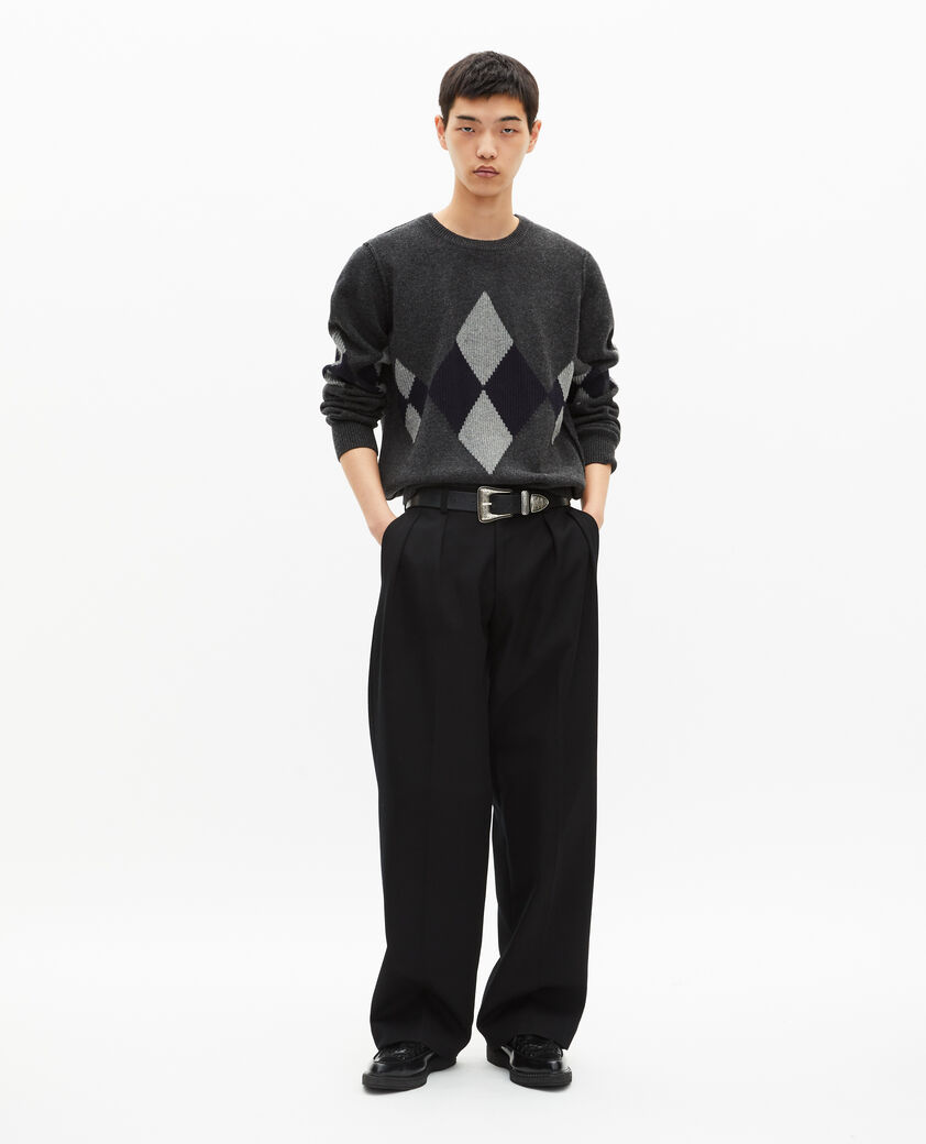 The Kooples HOMME GREY BLUE pull en laine &agrave; motif losanges gris