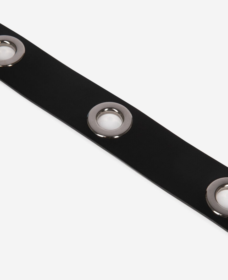 The Kooples WOMEN BLACK wide belt with eyelets in black leather