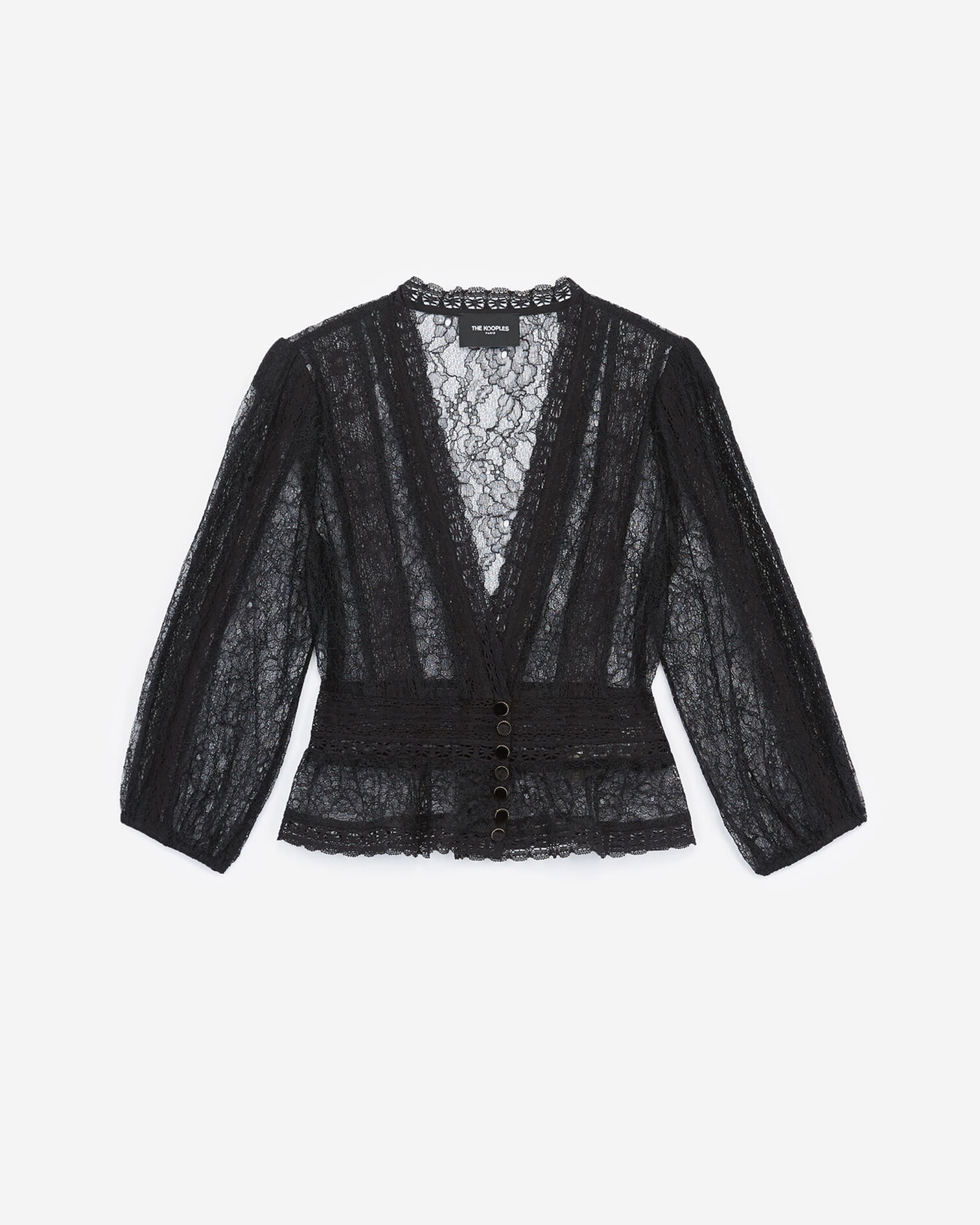 Black rock-style lace top with small buttons, BLACK, hi-res image number null