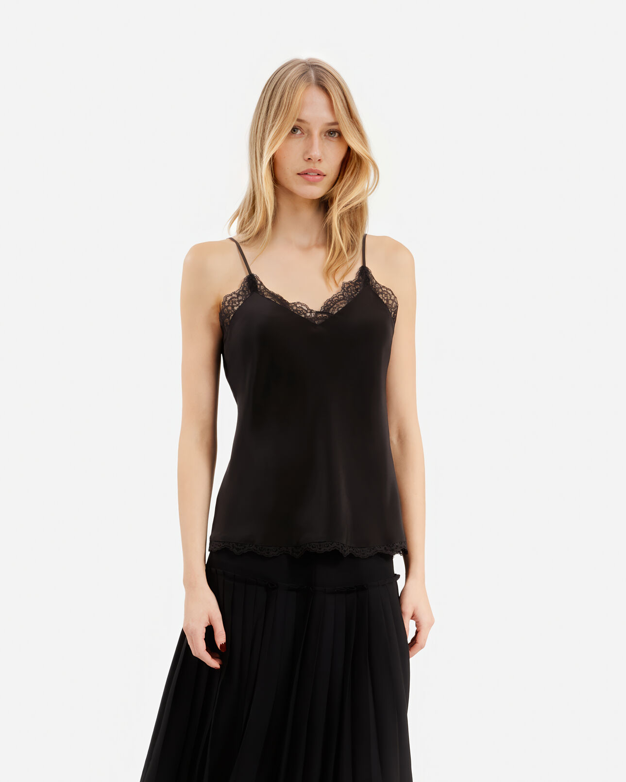 The Kooples WOMEN BLACK black silk camisole