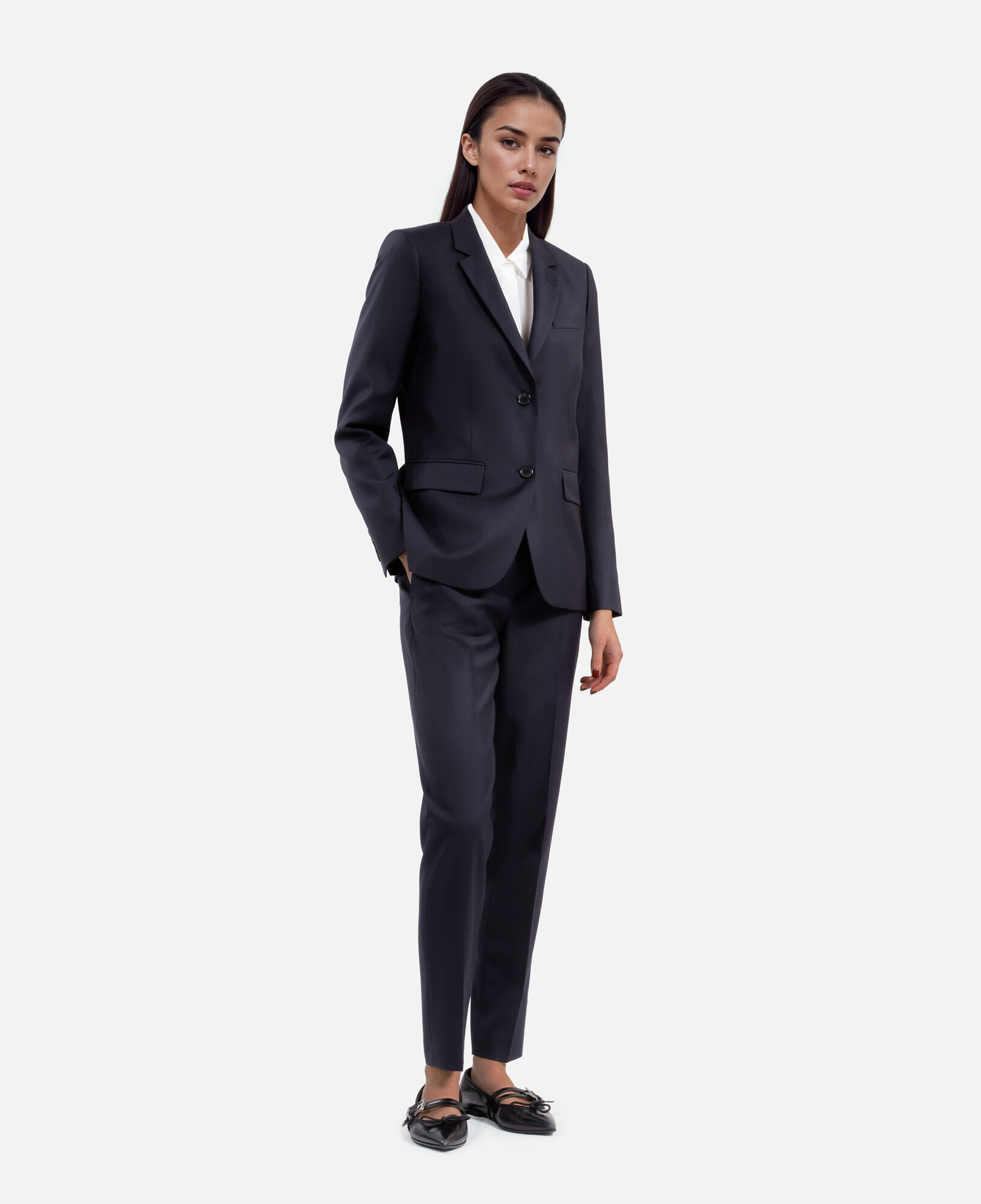 The Kooples WOMEN NAVY navy blue wool suit jacket cinched cut