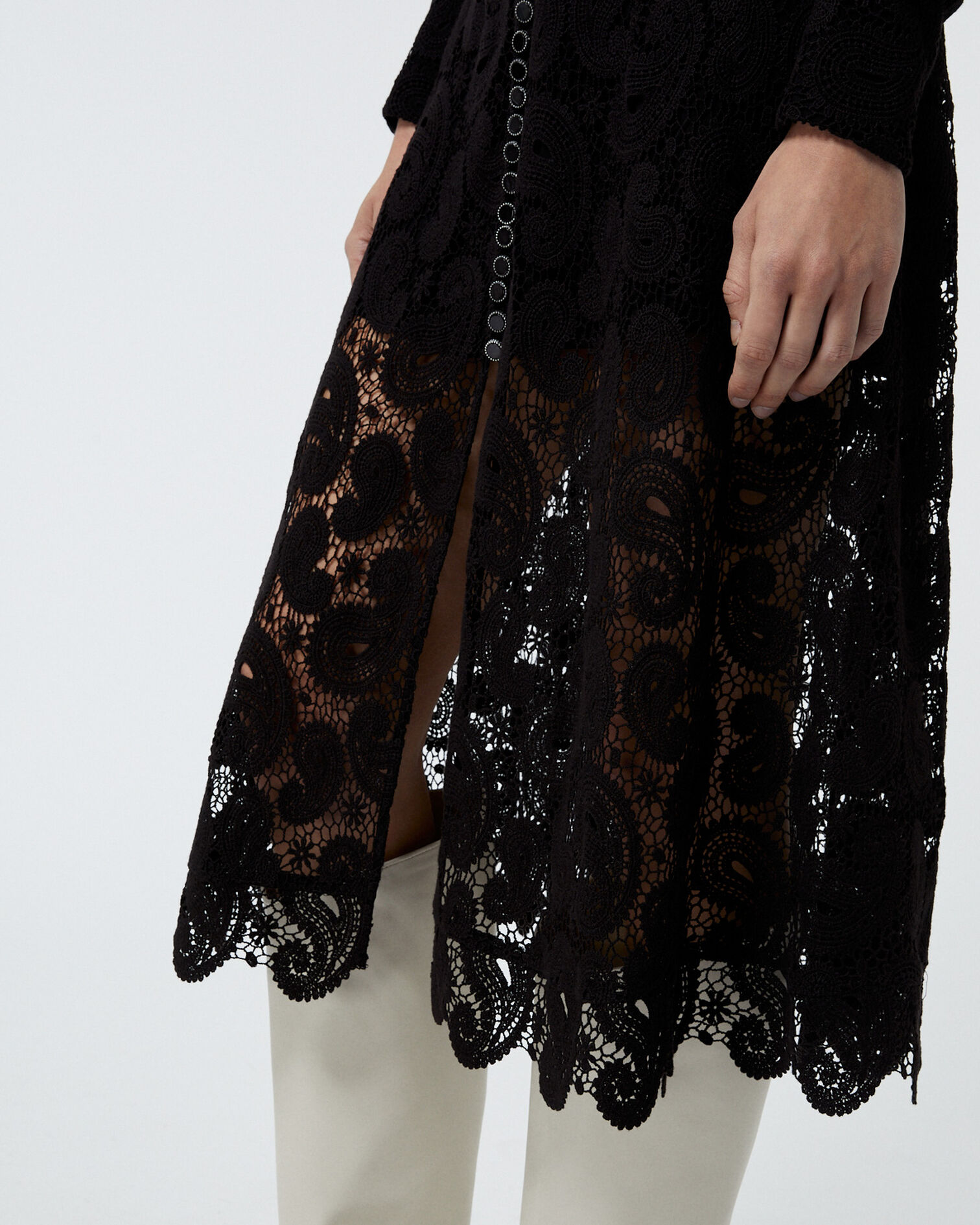 Long buttoned black lace dress, BLACK, hi-res image number null
