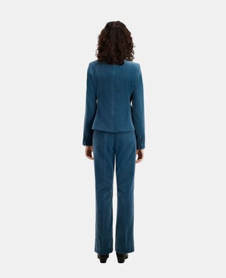 The Kooples FEMME BLUE PETROL veste tailleur bleue courte en velours