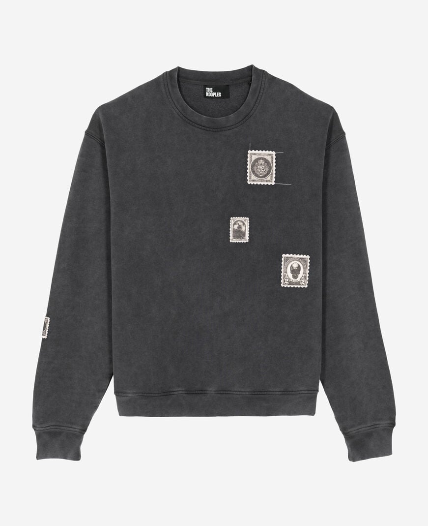 The Kooples MEN BLACK WASHED black faded sweatshirt with patches