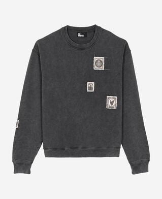 The Kooples MEN BLACK WASHED black faded sweatshirt with patches