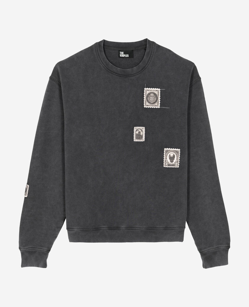 The Kooples HERREN BLACK WASHED schwarzes, verblichenes sweatshirt mit patches