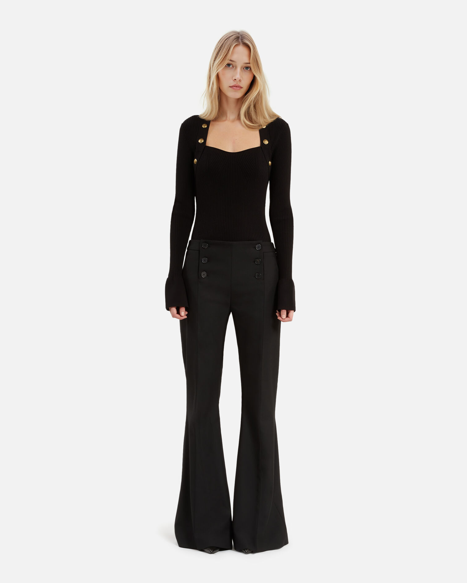 Pantalon flare noir, BLACK, hi-res image number null