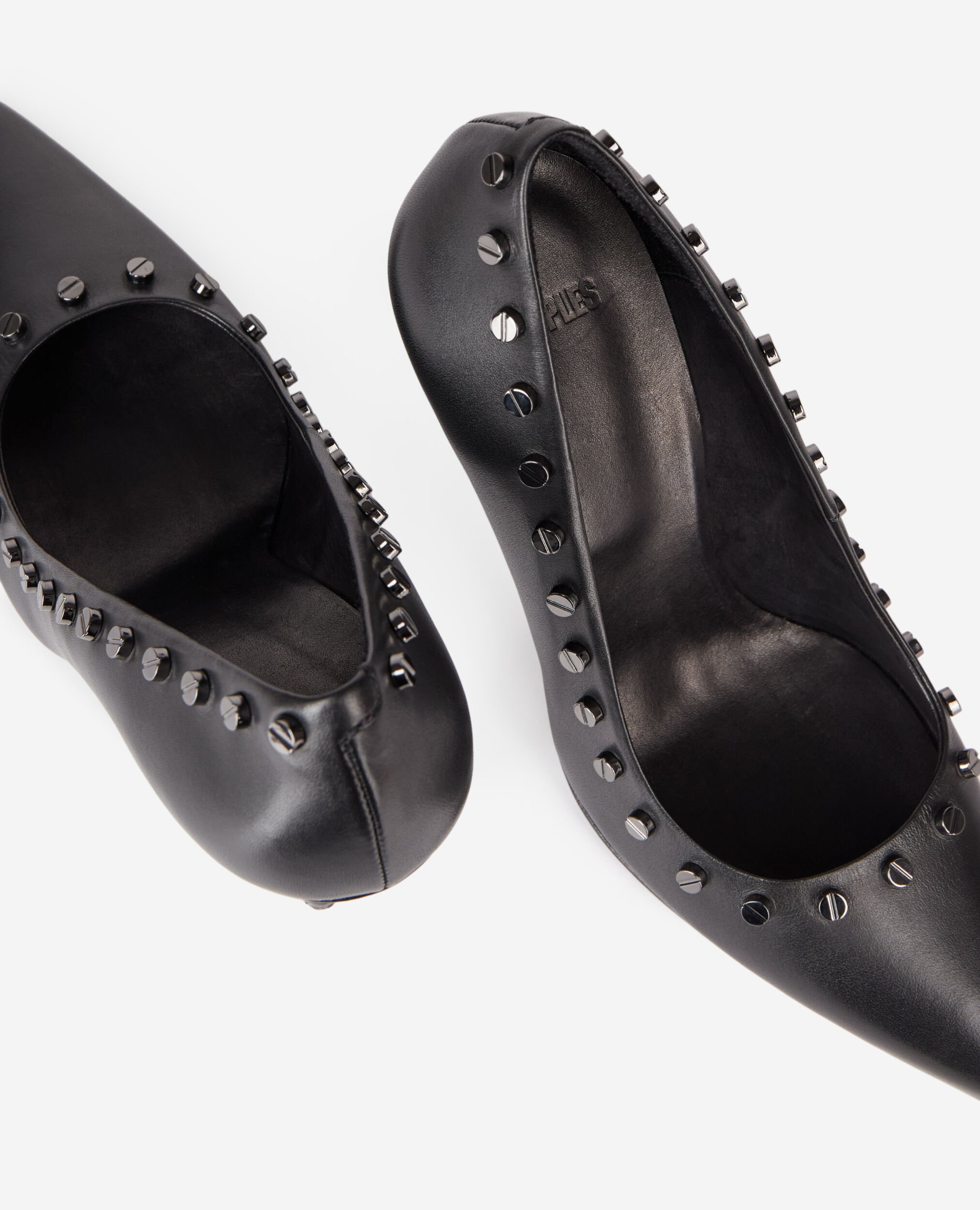 Black leather studded heeled pumps, BLACK, hi-res image number null