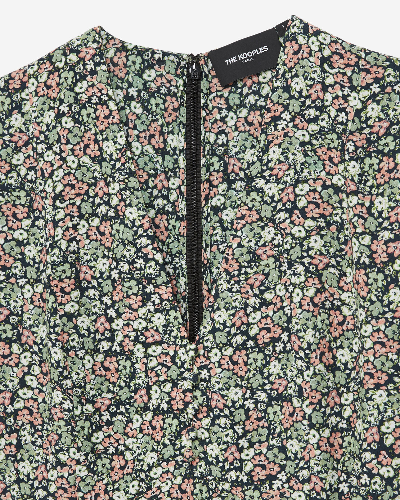 The Kooples FEMME GREEN top fluide vert imprimé fleuri volants