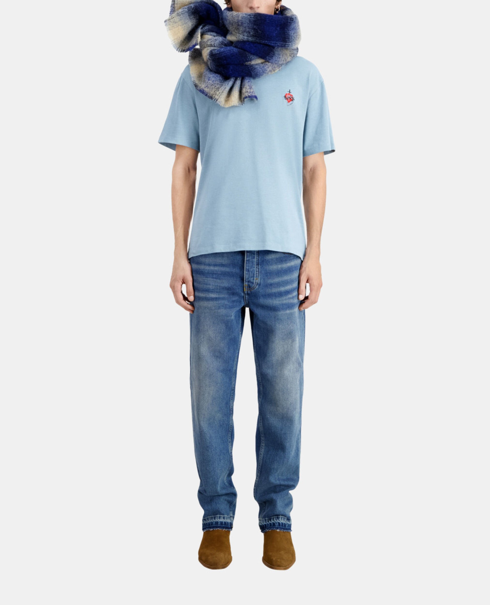 Blue t-shirt with Dagger through heart embroidery, BLUE GREY, hi-res image number null