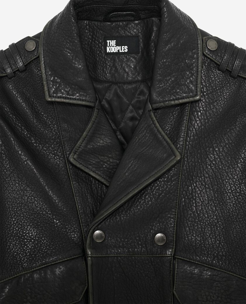 The Kooples HOMME BLACK blouson en cuir double boutonnage noir