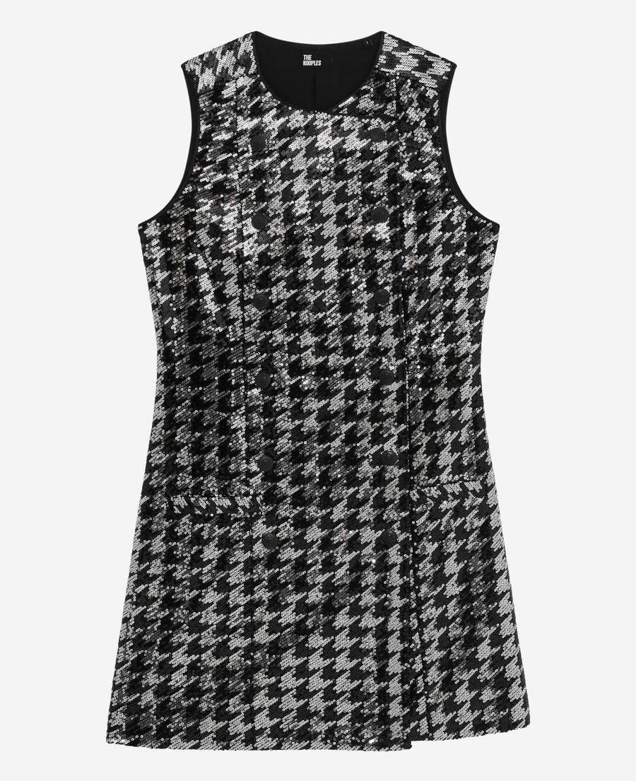 The Kooples WOMEN BLACK WHITE short houndstooth dress with black sequins