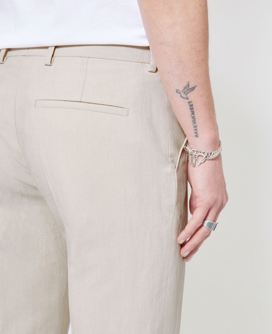 The Kooples MEN LIGHT BEIGE beige cotton linen suit pants