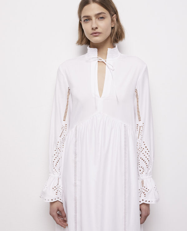 long white dress with broderie anglaise
