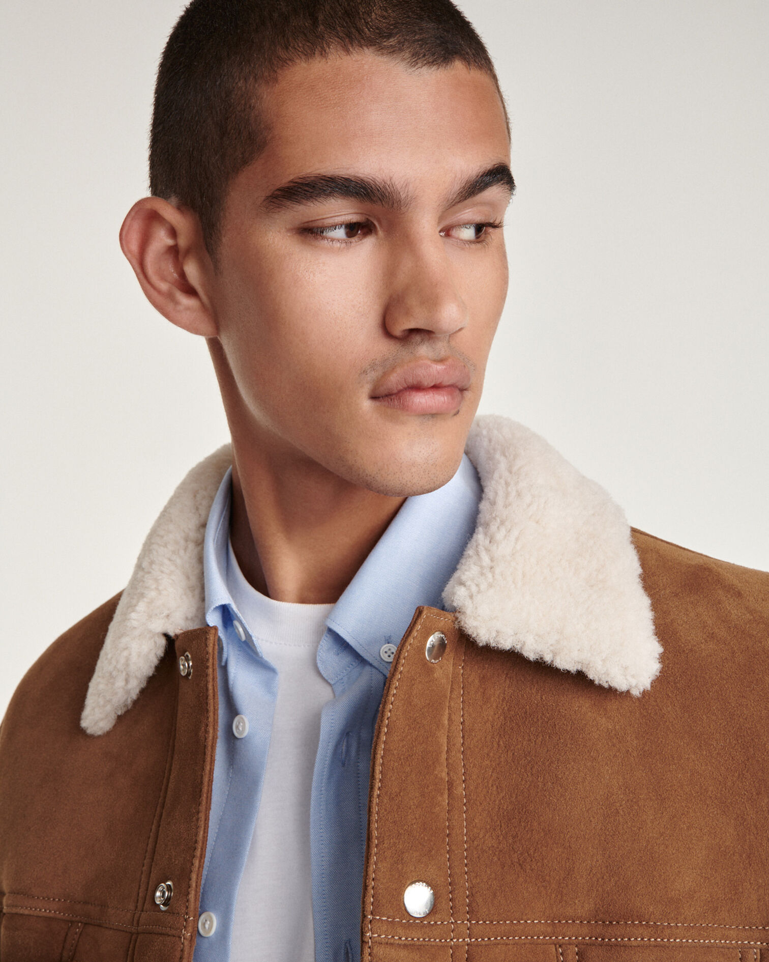 Beige suede jacket with sheepskin collar, BEIGE, hi-res image number null